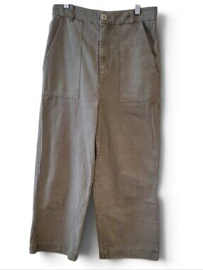 Free People Wide Legged High Rise Cropped Olive Army Green Pants Size 6